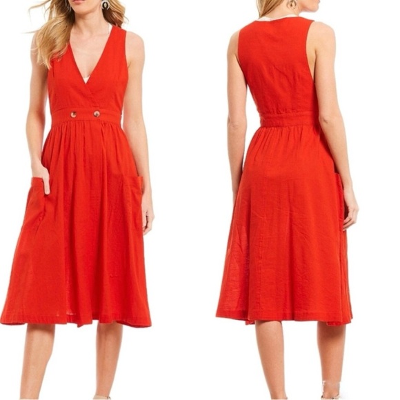 Free People Elegant Red Diana Wrap Midi Sleeveless Dress - Picture 2 of 9